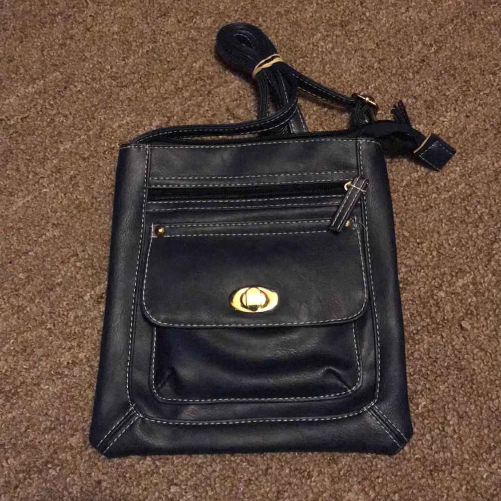 Navy blue cross shoulder purse leather